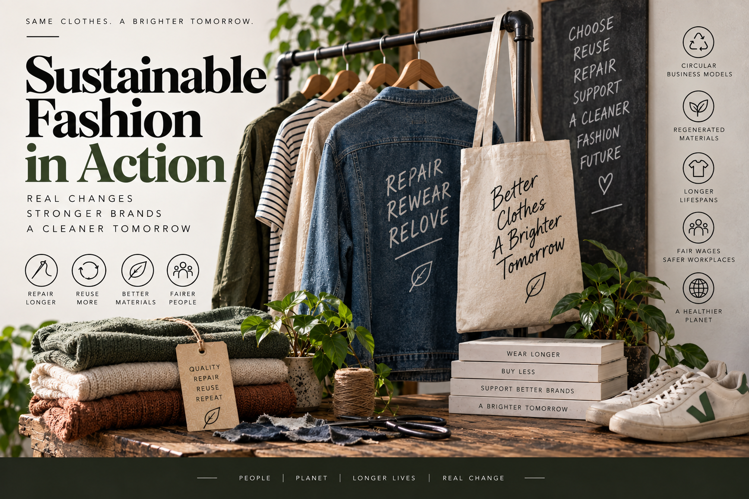 Ethical fashion garments on a rail in a small independent clothing studio
